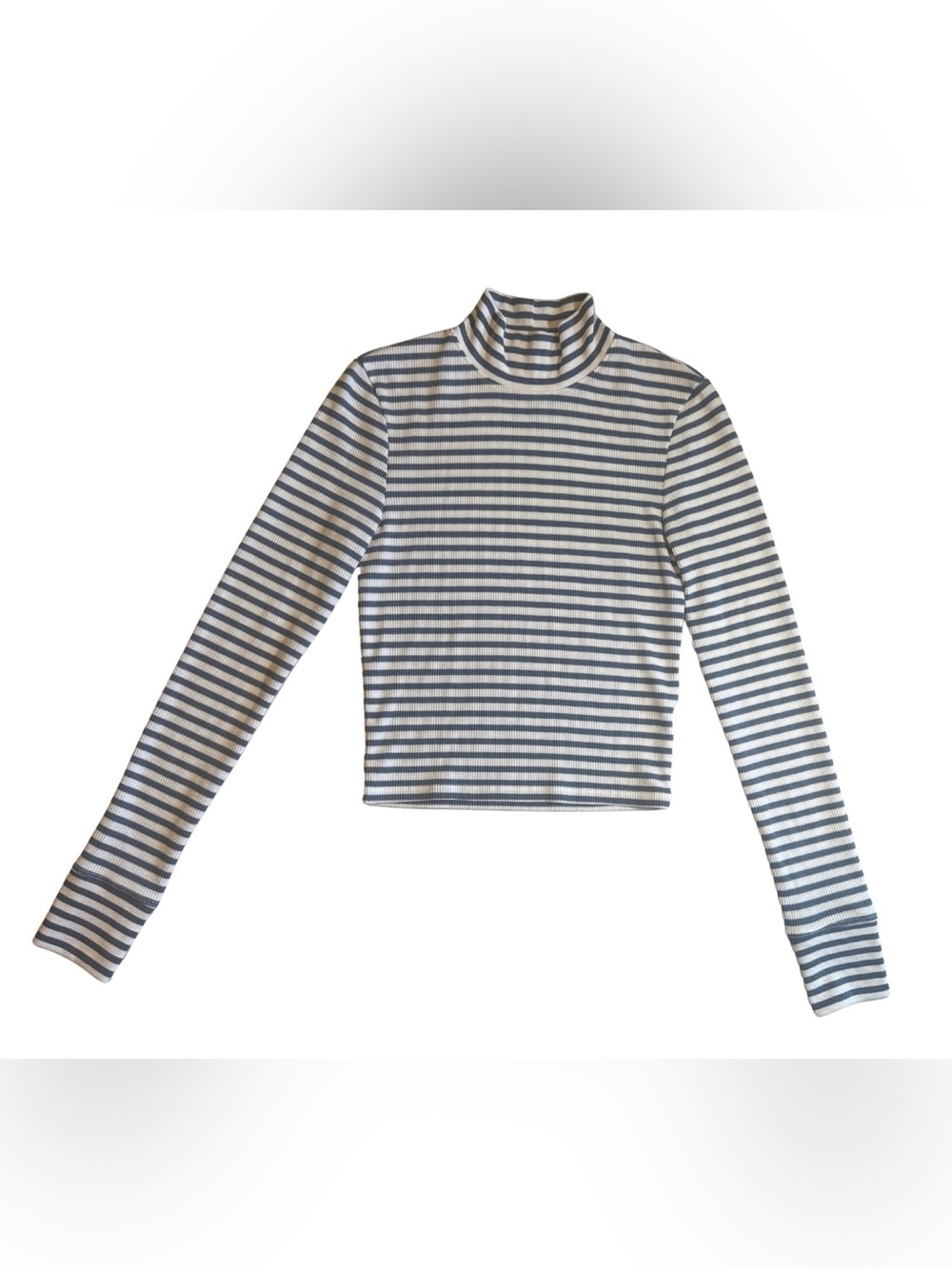 American Eagle Women's Sz Medium Mock Neck Striped Ribbed Top Long Sleeve